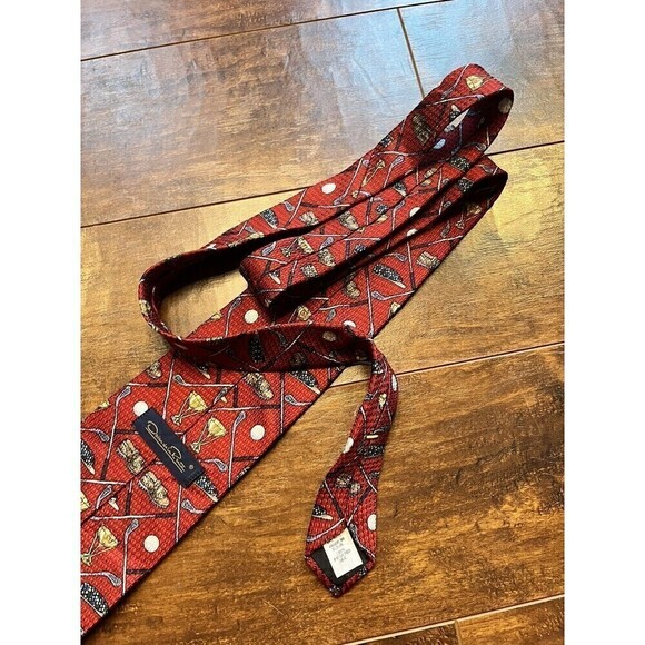 OScar De La Renta Mens Golf Print Silk Tie USA - Picture 5 of 6